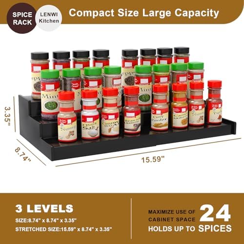 Lenwi Spice Rack Organizer for Cabinet, 3 Tier Expandable Bamboo Spice Storage - Image 5