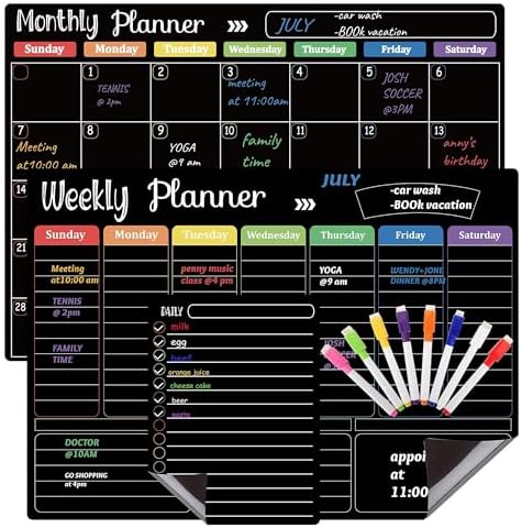 Hivillexun Magnetic Black Dry Erase Calendar White Board Set - Image 5