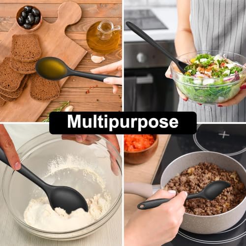 E-far Silicone Cooking Spoon Set of 2, Heat Resistant Mixing Spoon Utensils - Image 6