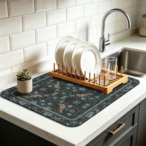 Dish Drying Mat for Kitchen Counter 18x24 Inch, Boho Quick Dry Coffee Mat by Unknown
