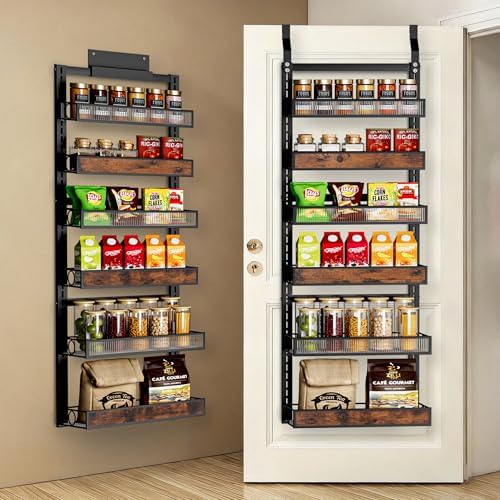 6 Tier Pantry Door Organizer Spice Rack, 2-IN-1 Wall Mount or Hanging Over Door by Clothink
