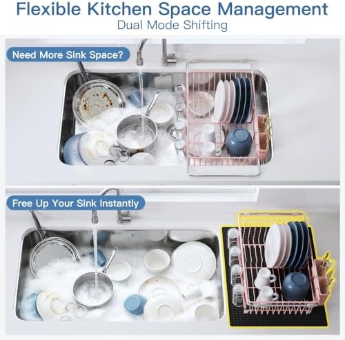 JASIWAY Pink Dish Drying Rack in Sink - Image 4
