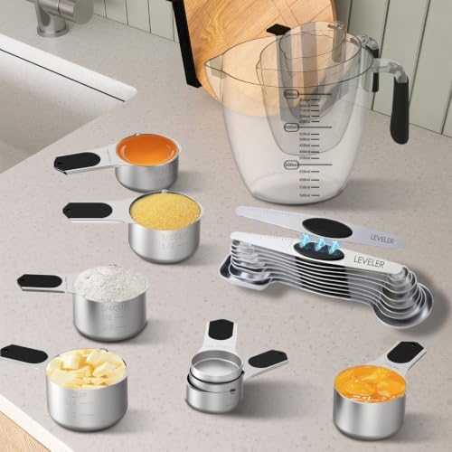 Measuring cups and spoons set, Magnetic Measuring 5 Cups 7 Spoons & 1 Leveler - Image 3
