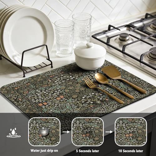 Dish Drying Mat for Kitchen Counter 18x24 Inch, Boho Quick Dry Coffee Mat - Image 3