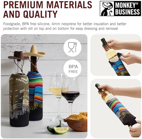 Monkey Business Giftbox for Wine Lovers – 2 Neoprene Wine Bottle Poncho Covers - Image 4