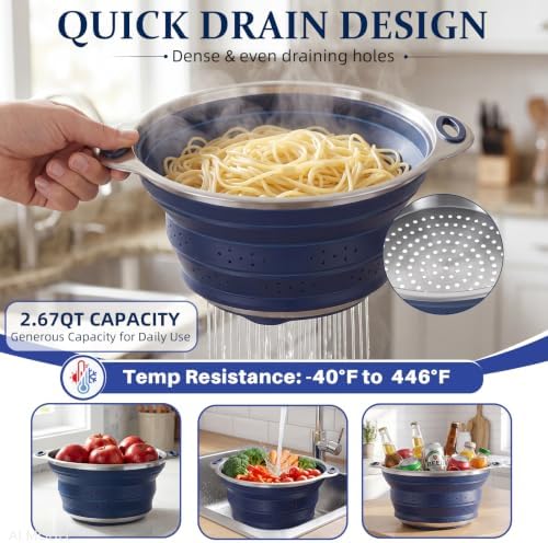 Collapsible Colander Set with Silicone Mat, 2-in-1 Stainless Steel Colander - Image 6