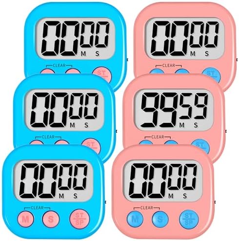ZILLEEN Digital Kitchen Timers for Cooking Kids Blue Pink 6 Pack by ZILLEEN