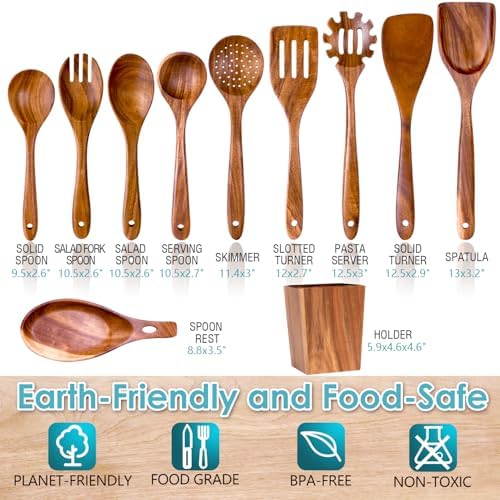 HOWHONG Acacia Wood Cooking Utensils Set - Image 3
