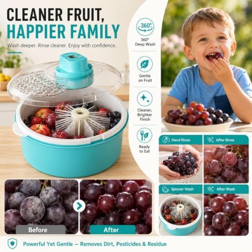 2026 Upgraded Fruit Cleaner Spinner, Fruit Washer Spinner Bowl, Electric Salad - Image 6