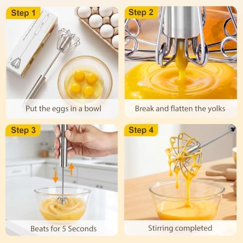 2 Packs Upgraded Stainless Steel Semi-Automatic Whisk, 10inch & 12inch - Image 3
