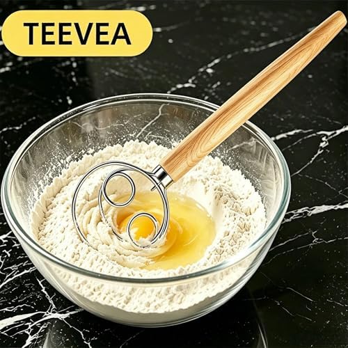 TEEVEA Danish Dough Whisk Stainless Steel Wooden Handle - Image 3