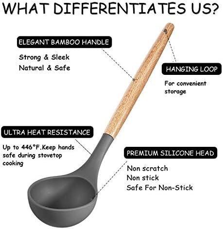 MIBOTE Silicone Cooking Kitchen Utensils Set, Wooden Handle - Image 5
