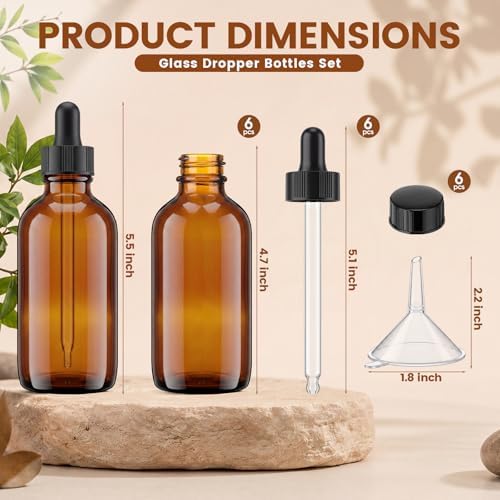 Hushee 6 Pack 4 oz Amber Glass Dropper Bottles - Image 4