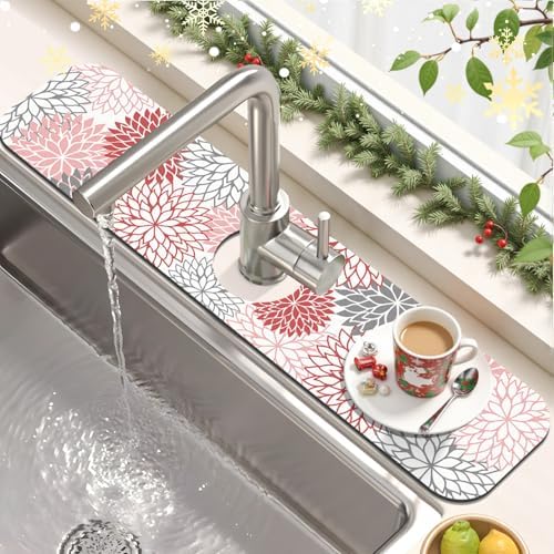 Findosom 2Pcs Floral Christmas Dish Drying Mat & Sink Splash Guard - Image 4