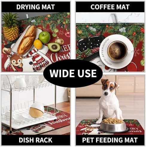 Christmas Dish Drying Mats for Kitchen Counter 18x24 Cute Snowman Red Dish - Image 7