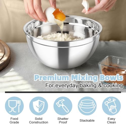 TeamFar Mixing Bowls, Stainless Steel Nesting Salad Bowls & Airtight Lids - Image 5