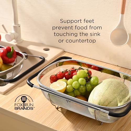 Fox Run Stainless Steel Colander, 4.7 Quart Over The Sink Pasta Strainer - Image 2