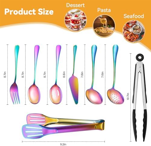 Rainbow Serving Utensils Set Stainless Steel, Slotted Spoons, Soup and Skimmer - Image 2