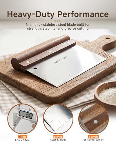 7" Large Bench Scraper with Wood Grip, Dough Cutter - Image 4