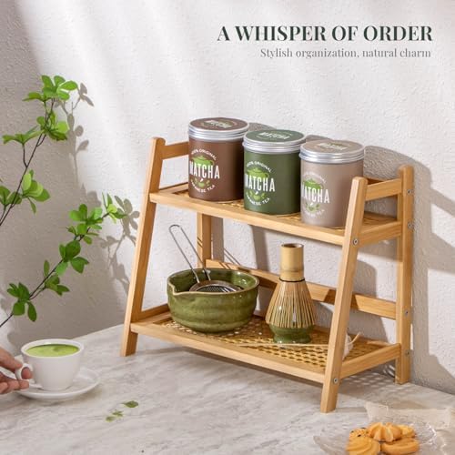 ANBOXIT Matcha Station Organizer, Countertop Bamboo Coffee & Tea Station - Image 3