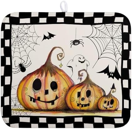 Halloween Kitchen Drying Mats for Dishes 16x18 In Orange Pumpkin Ghost Dish by Wnoesat