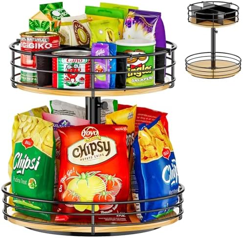 2 Tier Lazy Susan with Adjustable Height and Metal Divider Design by HISKIWUU