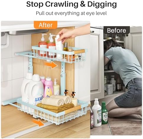 PXRACK Under Sink Organizer, Adjustable Height, 2 Tier Pull Out Under Cabinet - Image 3