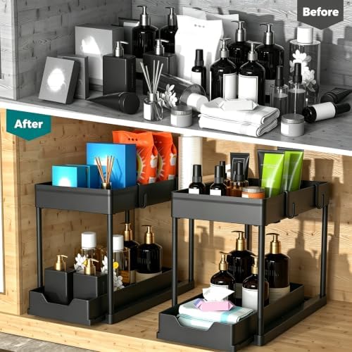 DEKAVA Under Sink Organizer 2 Pack, Bathroom Cabinet Organizer, 2 Tier Sliding - Image 4