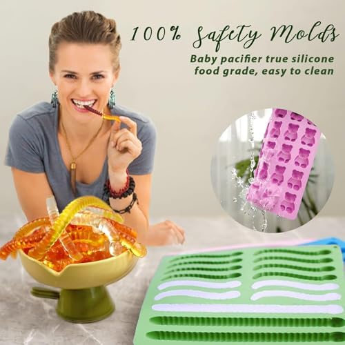 LUSHYUM 4PCS 5~14ML Gummy Bear & Worm Moulds Set, 100 Total Cavities - Image 3
