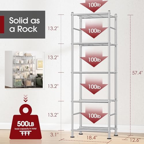 Sakugi 2-Pack 5-Tier Metal Storage Shelves, 18.4"x12.6"x57.4" - Image 3
