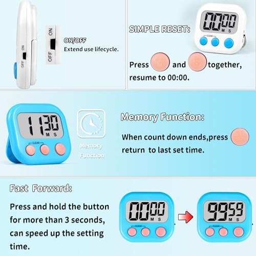 Timer for Kids Digital Kitchen Timers for Cooking- 2 Pack Blue White - Image 4