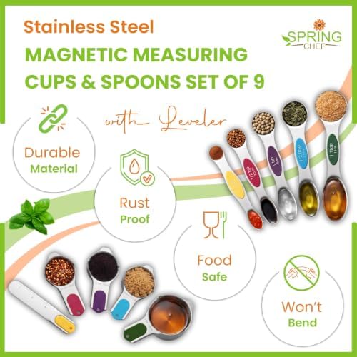 Spring Chef 9 Magnetic Measuring Cups & Spoons Set w/Leveler - Image 2