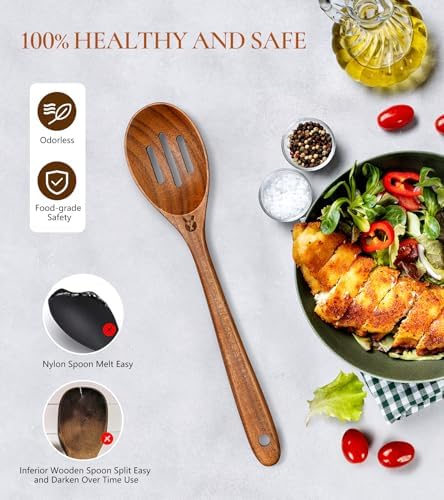 Wooden Slotted Spoons for Cooking, Teak Wooden Kitchen Utensils for Serving - Image 5
