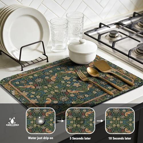 Dish Drying Mat for Kitchen Counter 18x24 Inch, Boho Quick Dry Coffee Mat - Image 3