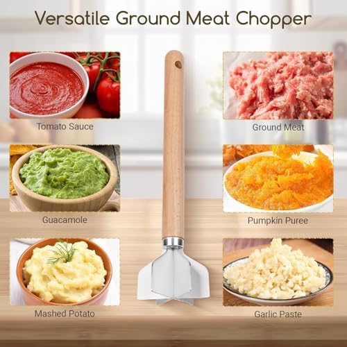 Meat Masher Stainless Steel Meat Chopper, 6-Blade Ground Beef Chopper Tool - Image 5