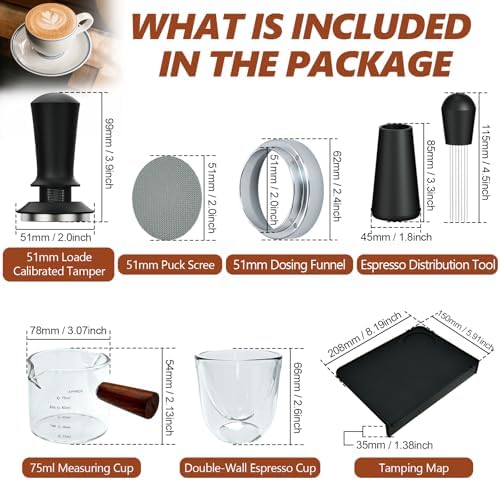7 Pcs 51mm Espresso Accessories Kit, Spring Loaded Calibrated Tamper, WDT Tool - Image 2