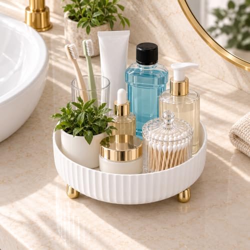 360 Rotating Makeup Perfume Organizer Skincare Tray, Small Ivory White - Image 3