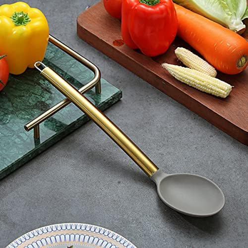 Berglander Non-stick Silicone Solid Serving Spoon, Titanium Gold Plating handle - Image 3