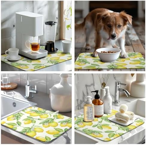 Lemon Kitchen Dish Drying Mat 16×18 Inch Summer Yellow Green Lemon Drying Mat - Image 7