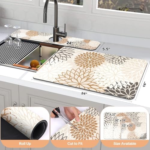 Findosom 2Pcs Dish Drying Mat & Sink Splash Guard, Absorbent Coffee Mat - Image 2