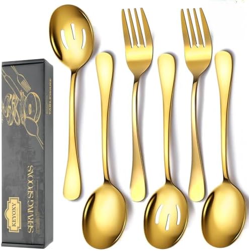 6 PCS Serving Spoons Set, Includes 2 Spoon/Slotted/Forks by KEYOXY