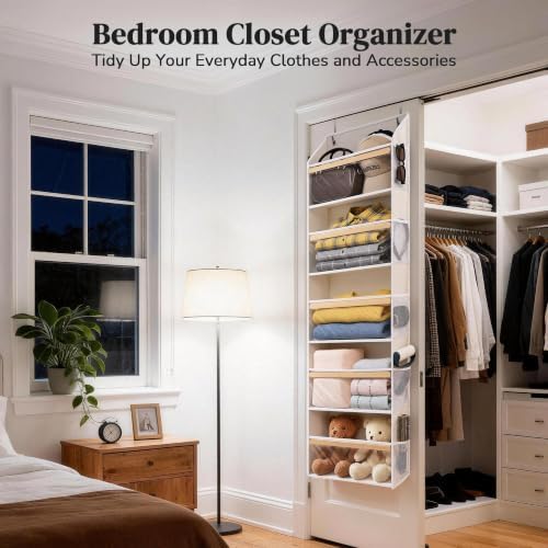Eco-Bamboo Slim Over The Door Organizer, Narrow 5-Tier Storage, 2 Pack - Image 3