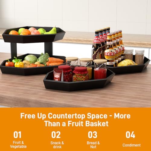 Wooden Fruit Basket for Kitchen Counter 2 Tier Fruit Bowl for Corner - Image 6