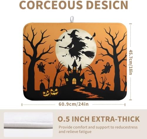 Halloween Dish Drying Mat for Kitchen Counter 18x24 Witch Castle Bats Ghost - Image 2