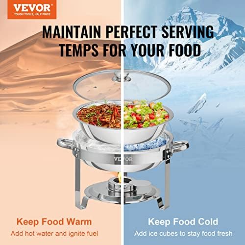 VEVOR Chafing Dish Buffet Set, 4 Qt 2 Pack, Stainless Steel Chafer, Round - Image 2