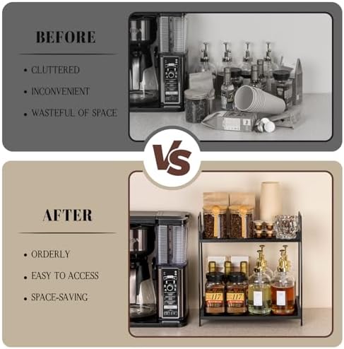 ANBOXIT 2-Tier Coffee Station Organizer, Wooden Kitchen Counter Shelf - Image 4