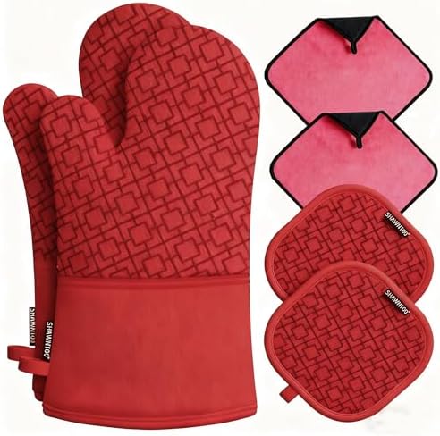 Oven Mitts and Pot Holders Sets 6pcs, Kitchen Oven Glove, High Heat Resistant by OvenMitts