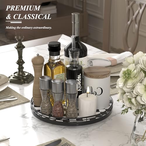 AMH 12 Inch Black and White Checkerboard Lazy Susan - Image 4
