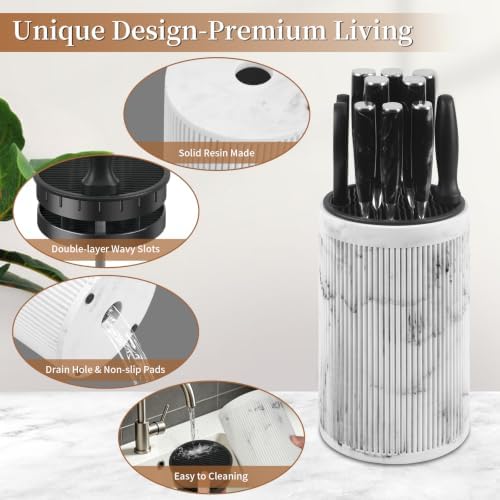 Universal Knife Block Without Knives, Sandstone Look, Round Knife Holder - Image 4