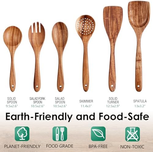 HOWHONG Teak Wooden Cooking Utensils Set - Image 3